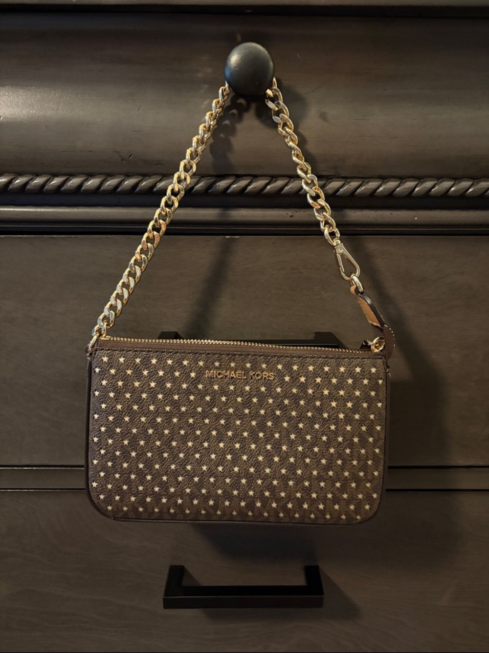 Michael Kors Brown Star Pattern Chain Wristlet